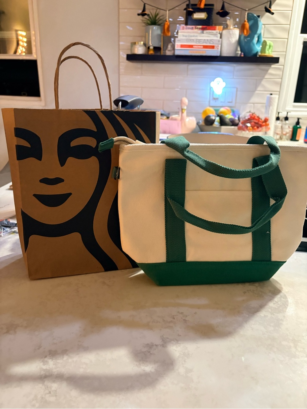 Peanuts x Starbucks Canvas Tote Bag - Green & Cream limited edition collectors - Picture 3 of 3